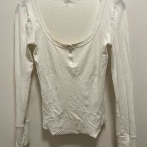 GAP Love White Ribbed Long Sleeve Top